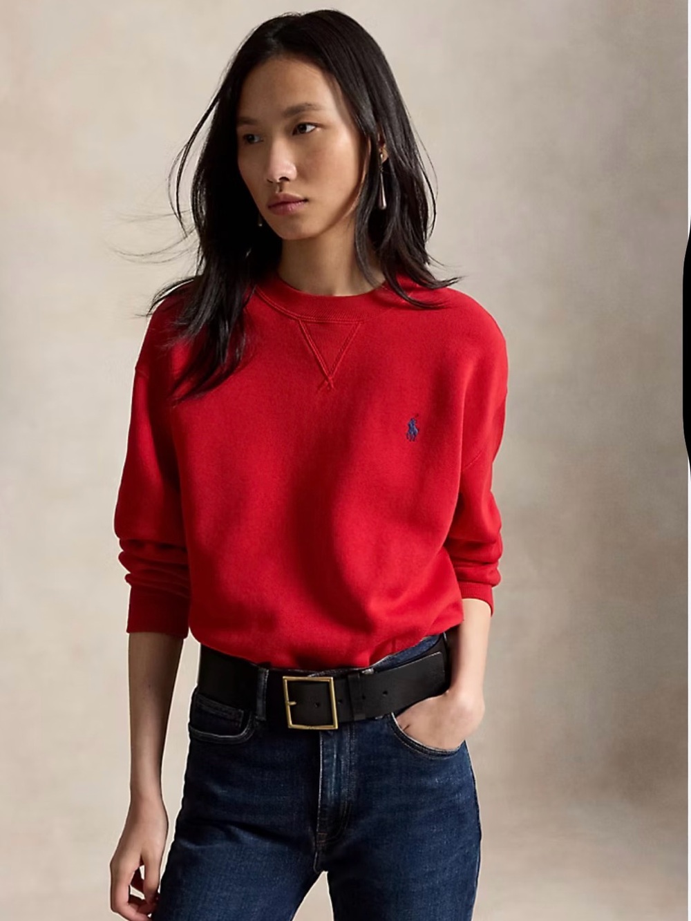 Ralph Lauren Red Crewneck Sweater with Polo Pony